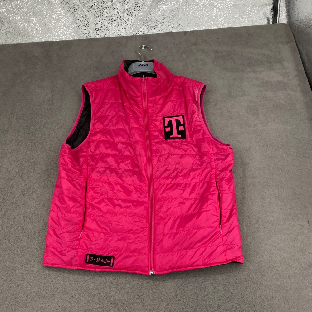 T-Mobile Magenta Pink Puffer Vest Full Zip Sleeveless Jacket Mens Medium Logo